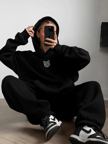 Dame Oversized Hoodie med Casual Joggingbukser Sæt Skovae