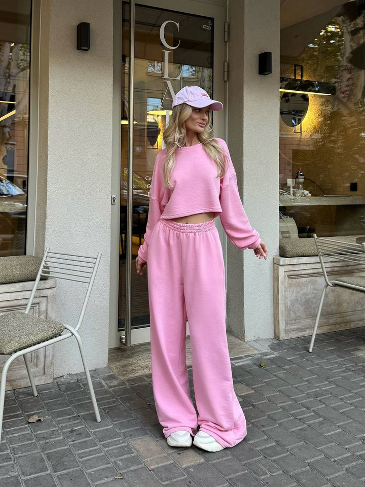 Kvinder casual to-delt sæt med løs top og komfortable palazzo bukser Skovae