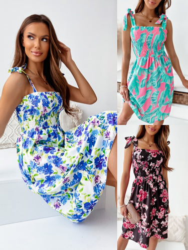 Dame Floral Print Smocked Midi Kjole Stilla