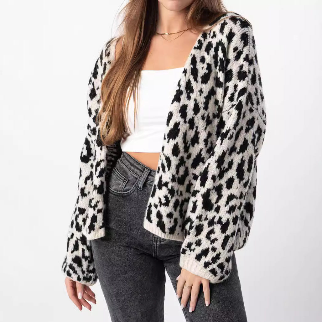 Kvinder Oversized Cardigan med Trendy Leopardprint og Voluminøse Ærmer Stilla