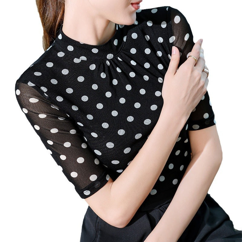Dame top med transparente ærmer og polka prikket design Stilla