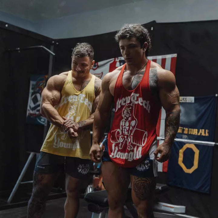 Herren nan figursygt Fitness-Tanktop med Bulldogge-grafik og ekstra dybe armlægninger Skovae