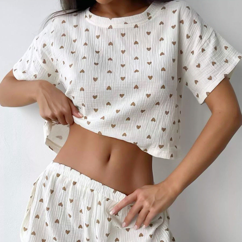 Dame cropped top og shorts-sæt med hjerte-design Stilla