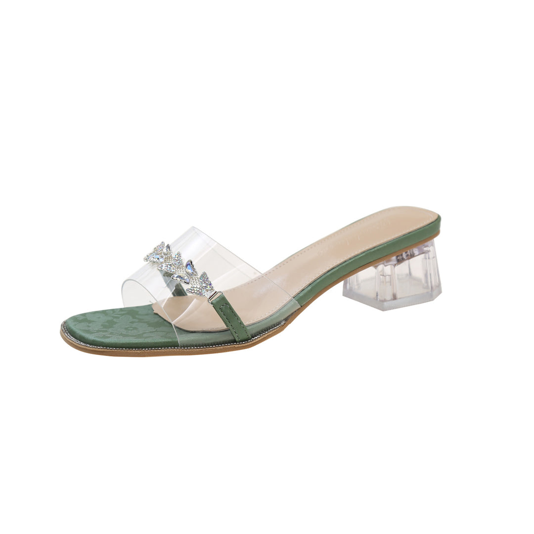 Dame sandaler med klare stropper og hæl med dekorativ rhinestone-detalje Stilla