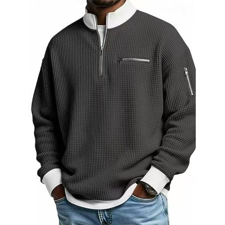 Mænds sweatshirt med høj krave og praktisk lynlås Skovae