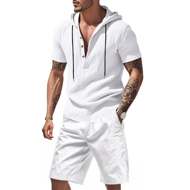 Herre afslappet hoodie-shorts sæt med moderigtig Henley-udskæring og åndbare egenskaber Stilla