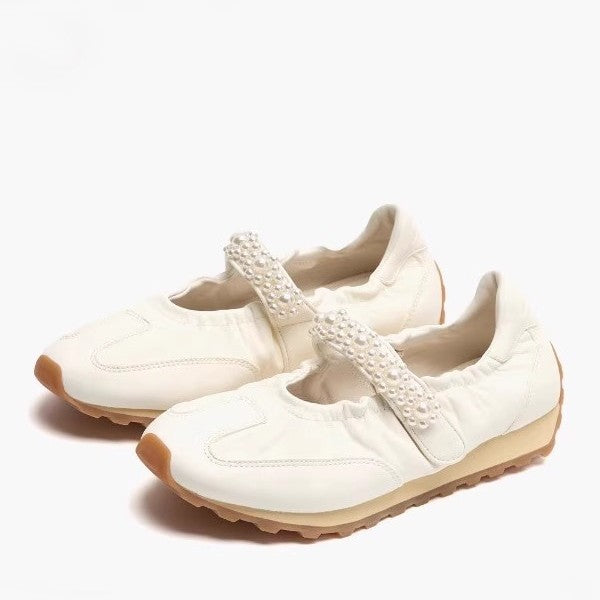Dame ballerinas med elegante perleapplikationer og fleksibel sål Stilla
