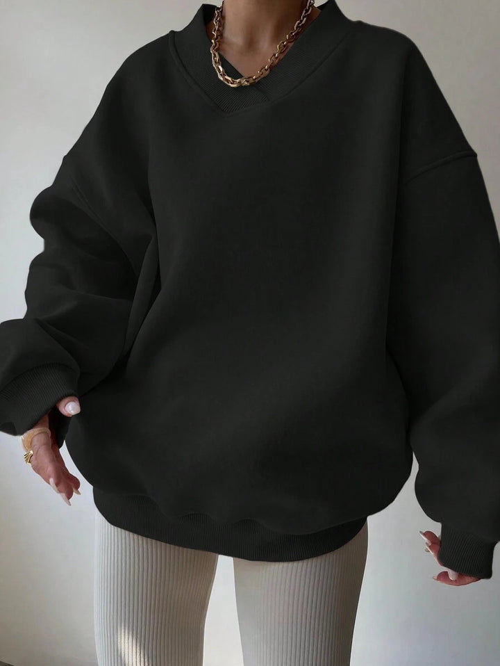 Kvinder Oversized Sweatshirt med V-hals og brede ærmekanter Skovae