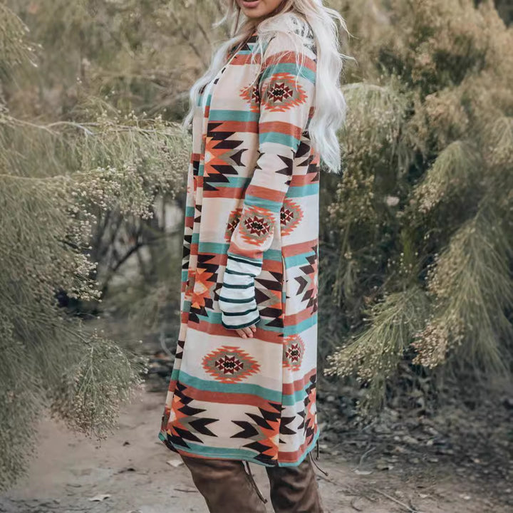 Kvinders langærmet kimono cardigan med unikt mønster Stilla