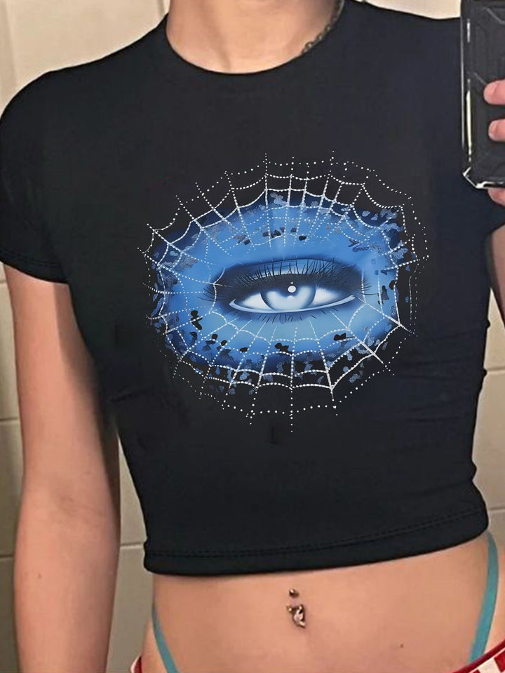 Dame Crop-T-Shirt med iøjnefaldende statement-print Skovae