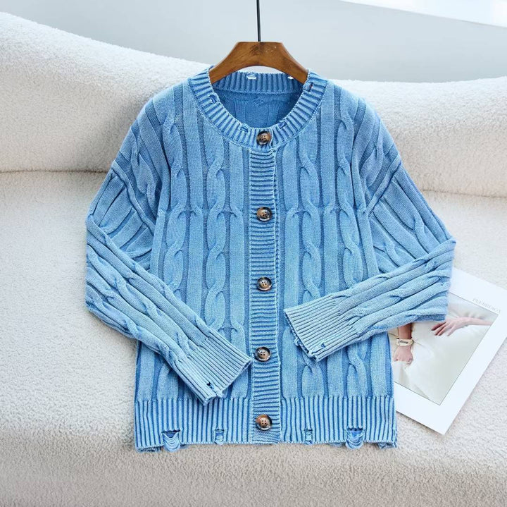 Kvinders cardigan med kabelmønster og knaplukning Stilla