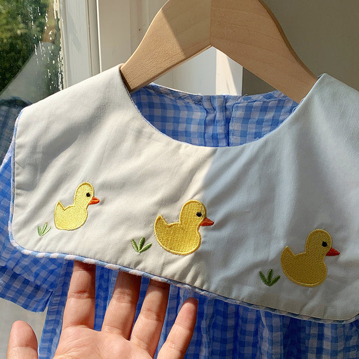 Pigeænder broderet gingham kjole Stilla