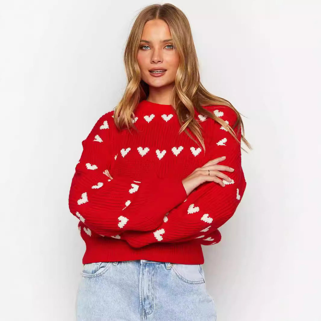 Kvinders hyggelige sweater med hjerte mønster og blødt strik Stilla