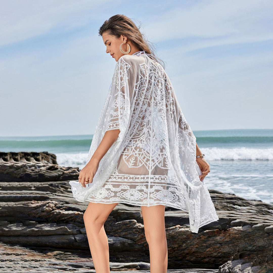 Dame Elegant gennemsigtig Kimono med spidsudsmykning Stilla