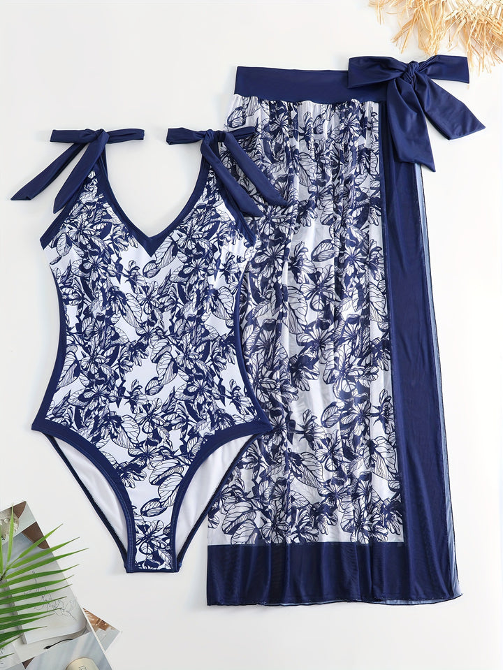 Dame one-piece badeshorts med blomster overtræk Skovae