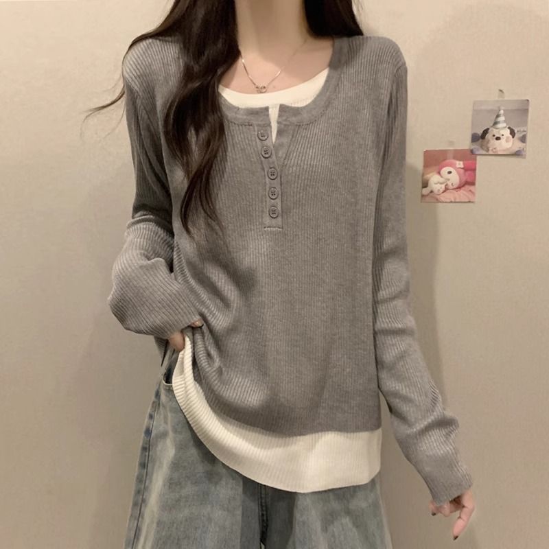 Kvinders fashionable langærmet pullover med knapstolpe Stilla