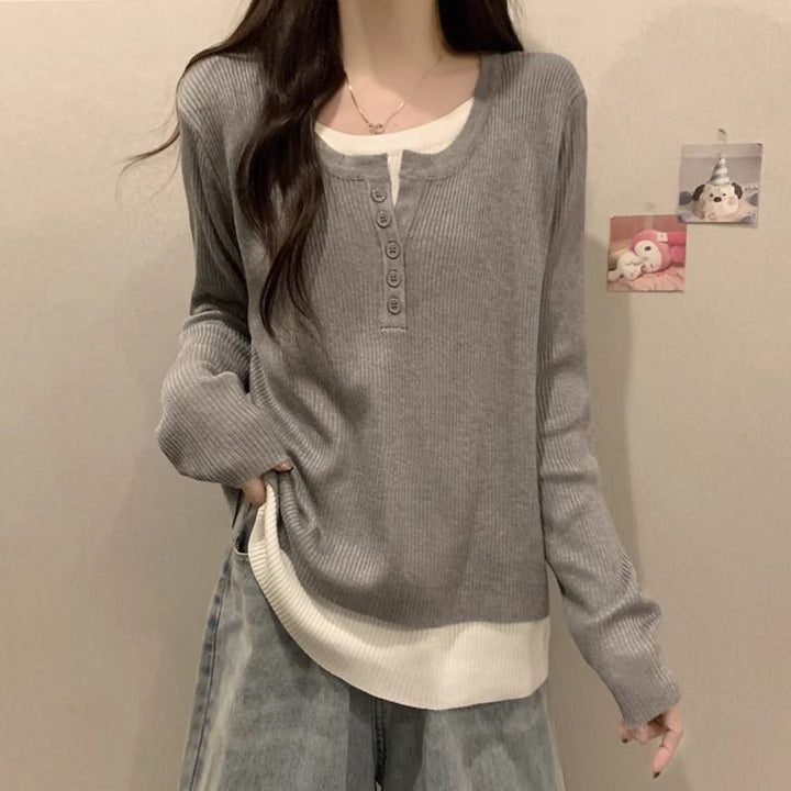 Kvinders fashionable langærmet pullover med knapstolpe Stilla