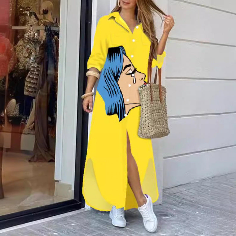 Femme bohemisk-inspireret knap maxi kjole med sideslids Stilla