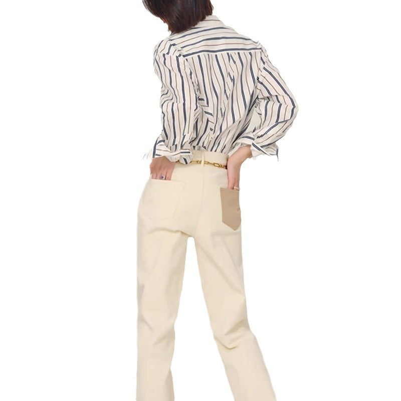 Dame elegant stribet Overshirt-bluse med afslappet snit og lange ærmer Stilla