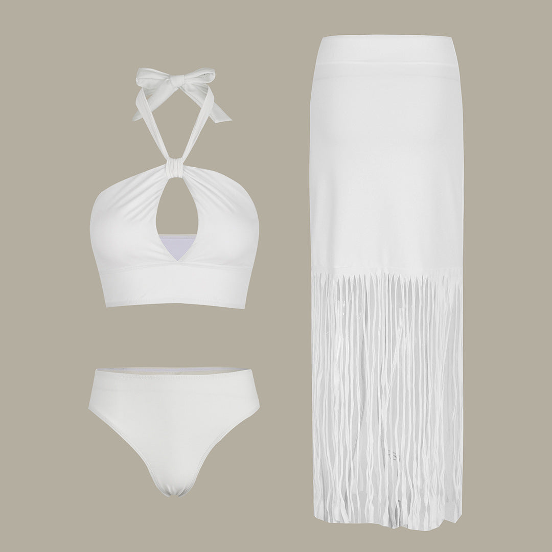 Dame bikinisæt med trendy frynser og elegante bindebånd Stilla