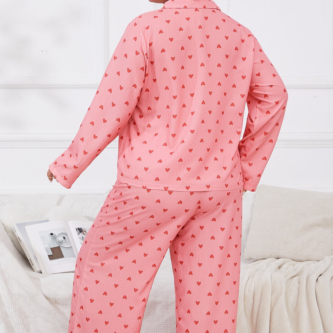 Dame pyjamasæt med legende hjerteprint og komfortabel pasform Stilla