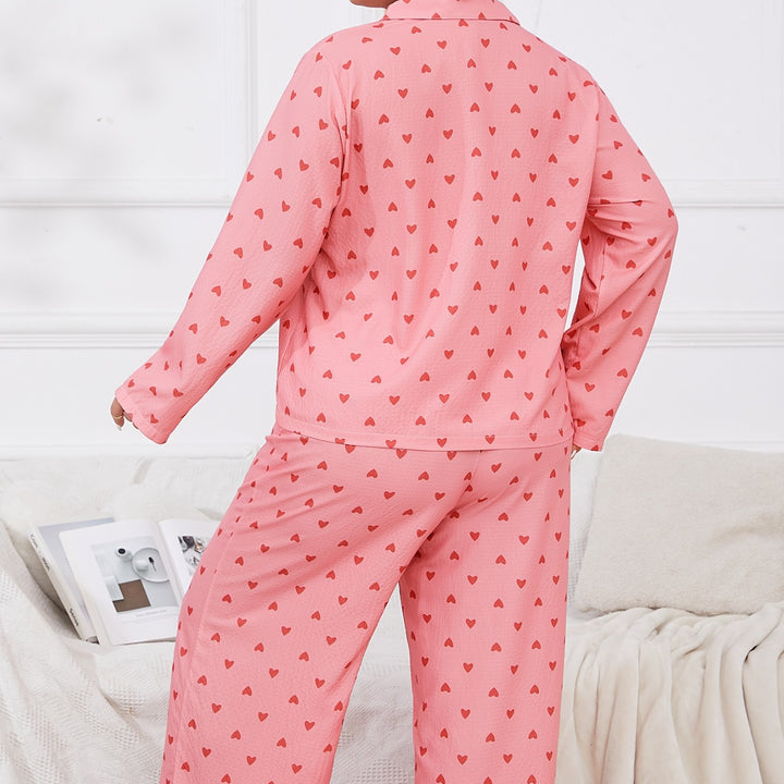 Dame pyjamasæt med legende hjerteprint og komfortabel pasform Stilla