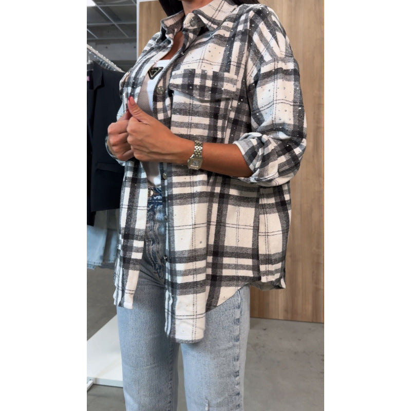 Dame flannel skjorte med ternet design og brystlomme Stilla