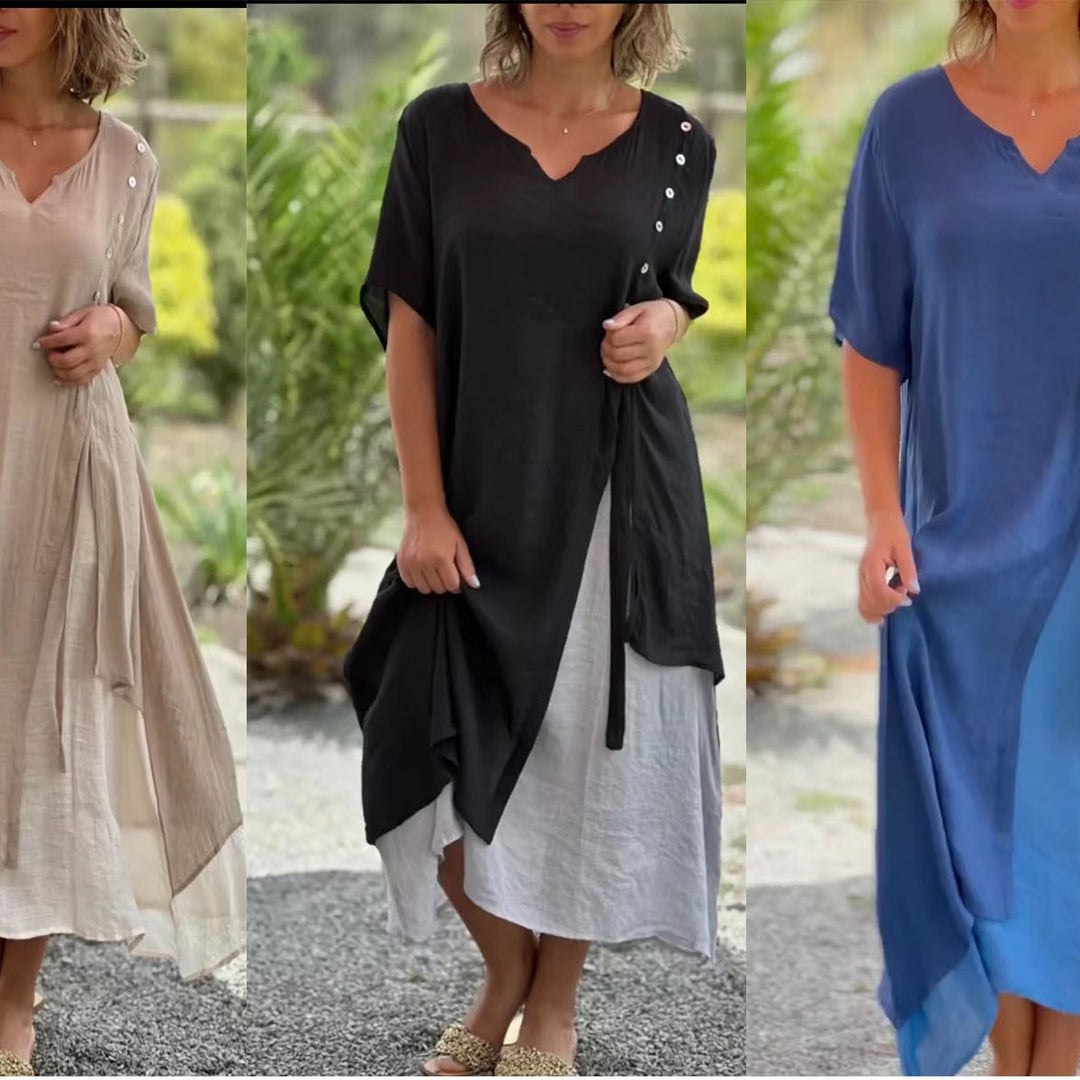 Dame Midi-kjole med siden slids og knapbart detalje Skovae