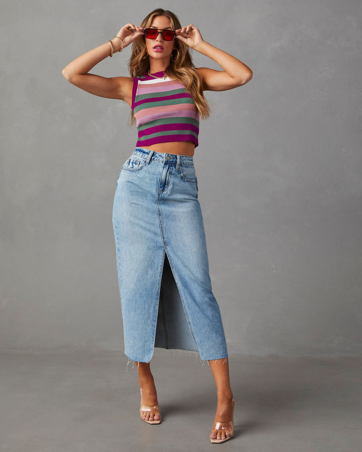 Dame Midirok i denim med sidelæg Stilla