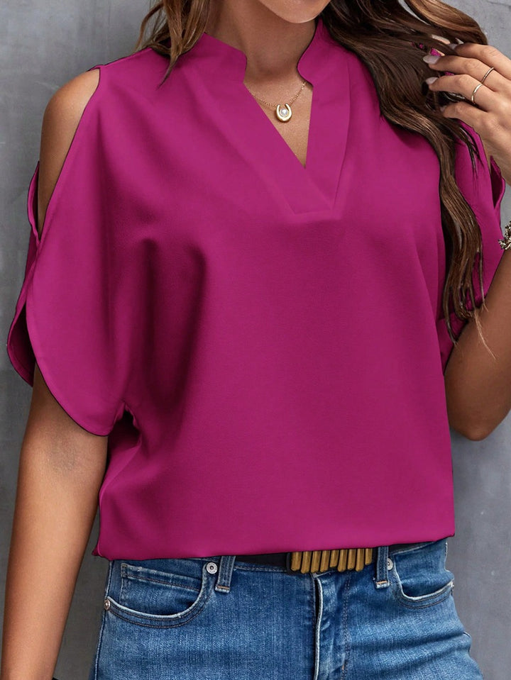 Dame Elegant Bluse med Cut-Out-Ærmer og V-Udskæring Stilla