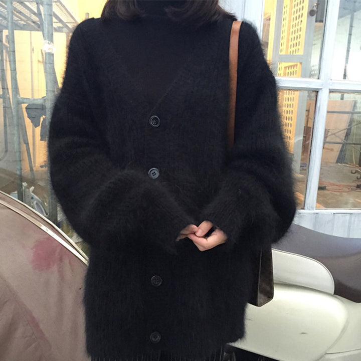 Kvinderne fluffy cardigan med store knapper og bredt snit design Stilla