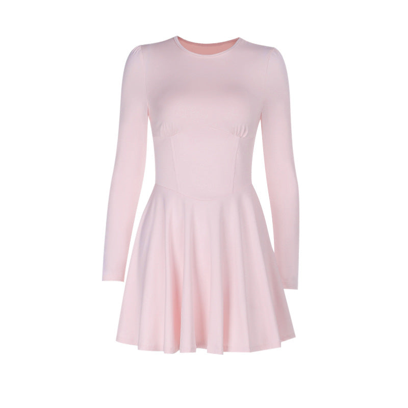 Damer elegant mini kjole i klassisk A-formet snit med lange ærmer og chic hjerteudskæring