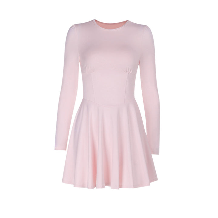 Damer elegant mini kjole i klassisk A-formet snit med lange ærmer og chic hjerteudskæring