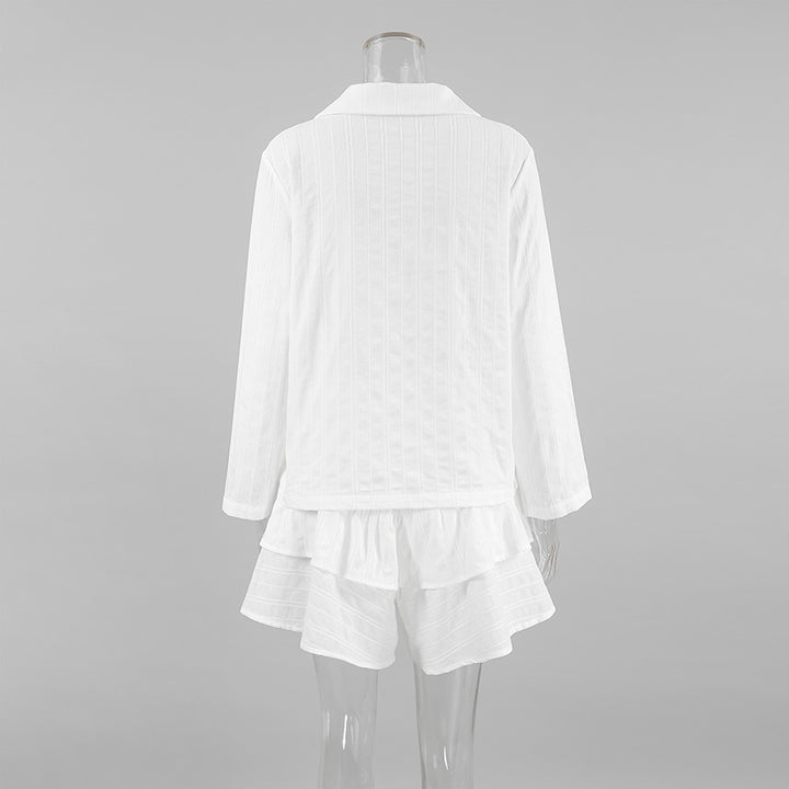 Dame bluse- og nederdelkombination i stribet design Stilla