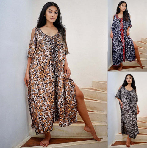 Dame Elegant let sommer-kaftan med slangeskinds mønster Stilla