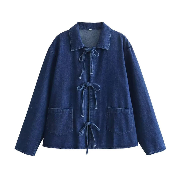 Dame Casual Denim Utility Jakke med Snøre Stilla