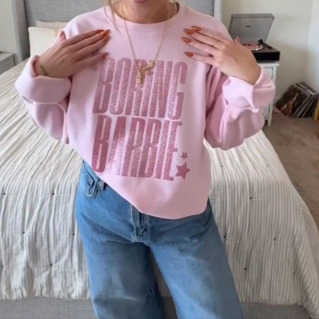 Damer nan glitrende rund-hals-sweatshirt med statement-print og børstet inderside Skovae