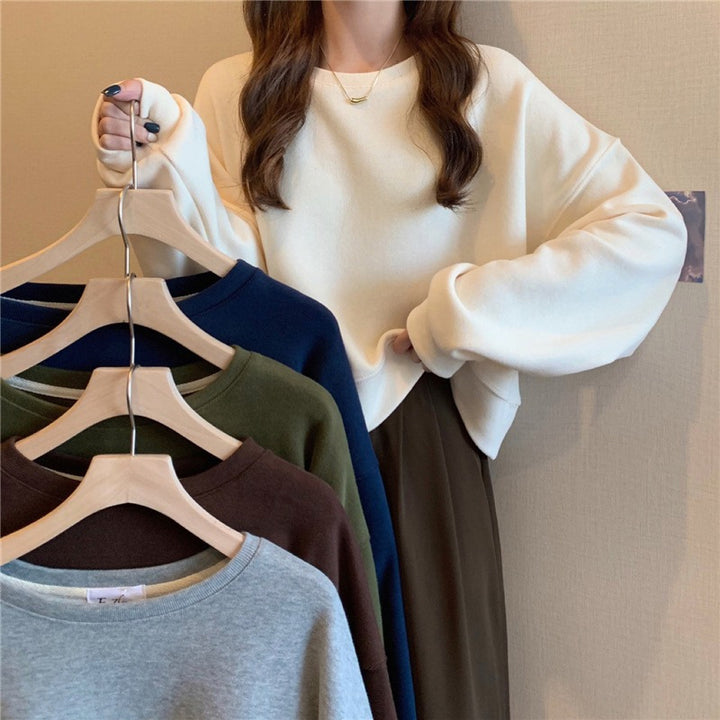 Kvinders afslappede oversized sweatshirt med komfortkrave og bløde manchetter