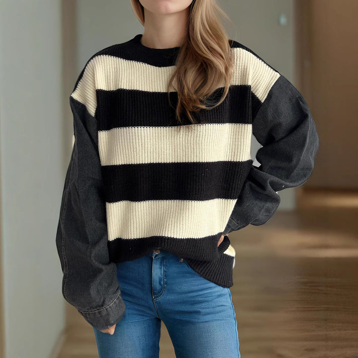 Kvinders stribede oversized sweater med blød bomuldsblanding og moderne design Stilla