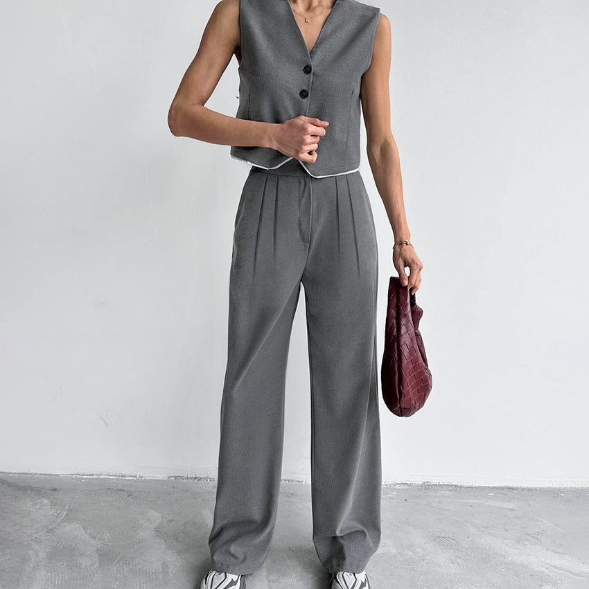 Dame cropped Blazer-sæt med stilfuld ståkrave og elegante knapdetaljer Stilla