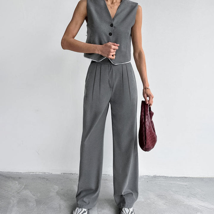 Dame cropped Blazer-sæt med stilfuld ståkrave og elegante knapdetaljer Stilla