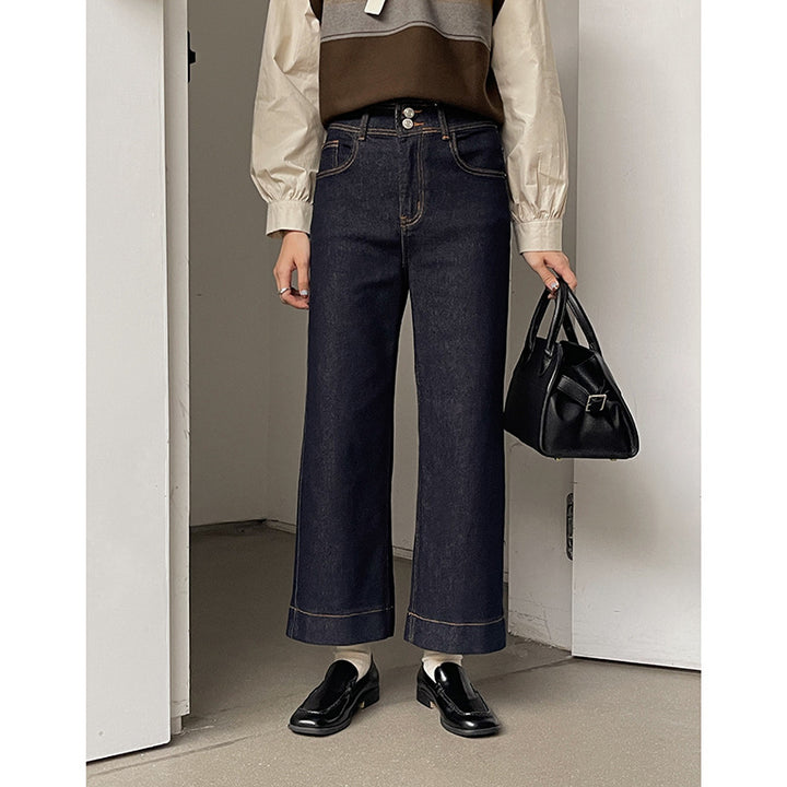 Dame elegante højvandsjeans med bred ben og høj talje Stilla