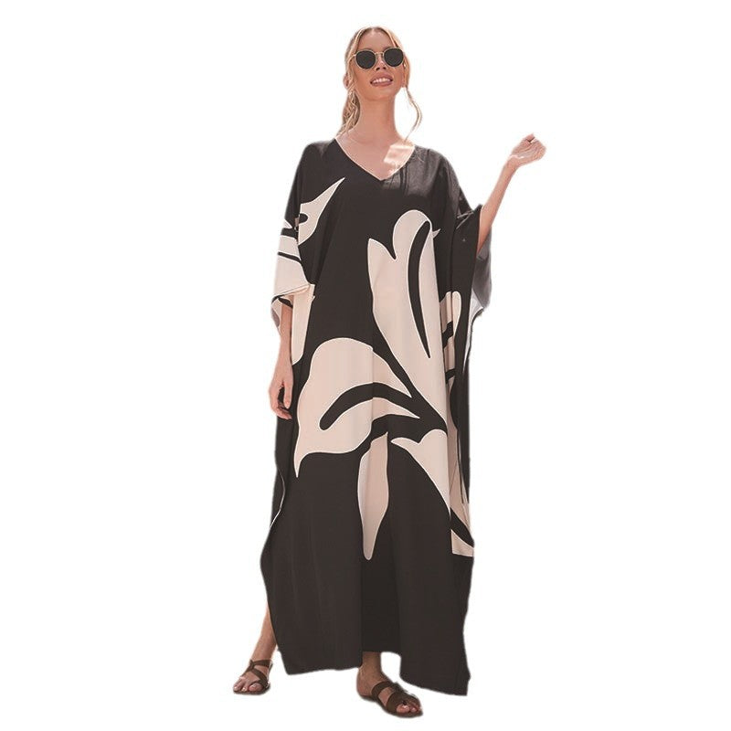 Dame Maxi-Kaftan med blomsterdesign og V-udskæring Stilla