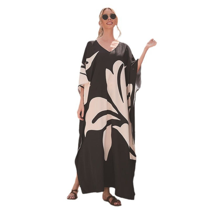 Dame Maxi-Kaftan med blomsterdesign og V-udskæring Stilla
