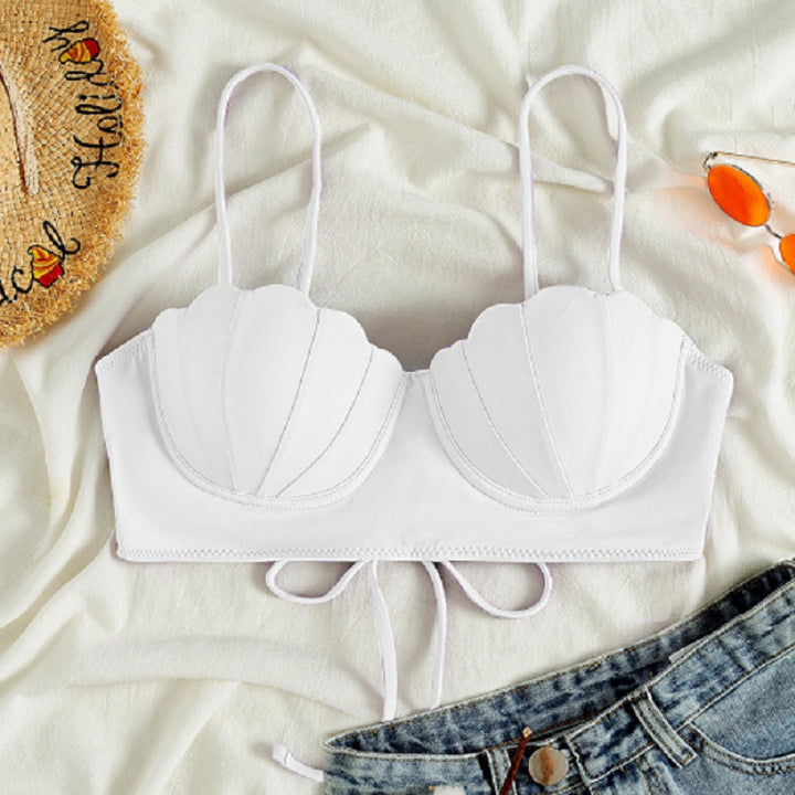 Dame bikini top med struktureret skaller-look og elegant knude Skovae