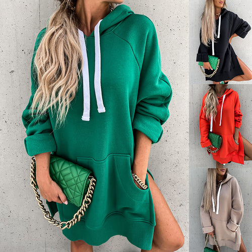 Dame hoodie kjole med hætte og sideskår Stilla