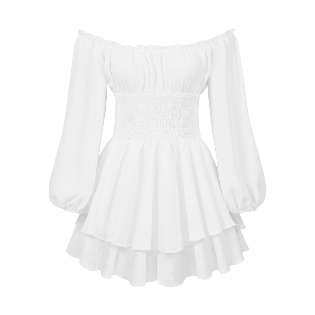 Dame Off-Shoulder Minikjole med voluminøse ærmer og ruffles design Stilla