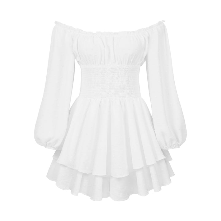 Dame Off-Shoulder Minikjole med voluminøse ærmer og ruffles design Stilla