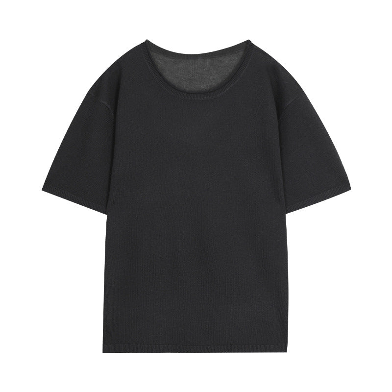 Dame casual kortærmet T-shirt med fin struktur og rund halsudskæring Stilla