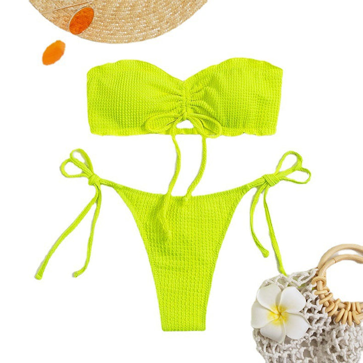 Dame Bikini-sæt med rynket bandeau-top og legesygt knude-design Stilla